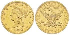 10 Dollars, Philadelphia, 1892, AU 16.71 g.
Ref : Fr. 158, KM#102 
Conservation : PCGS MS60