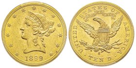 10 Dollars, San Francisco, 1899 S, AU 16.71 g.
Ref : Fr. 160, KM#102 
Conservation : PCGS MS62