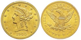 10 Dollars, Philadelphia, 1900, AU 16.71 g.
Ref : Fr. 158, KM#102 
Conservation : PCGS MS63