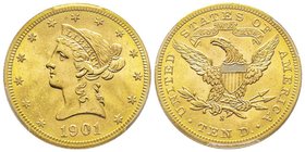 10 Dollars, San Francisco, 1901 S, AU 16.71 g.
Ref : Fr. 160, KM#102 
Conservation : PCGS MS64