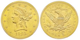 10 Dollars, Philadephia, 1903, AU 16.71g.
Ref : Fr. 166, KM#130 
Conservation : PCGS MS61