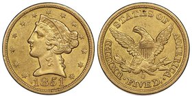 5 Dollars, New Orleans, 1851 O, AU 8.35 g.
Ref : Fr. 141, KM#69 
Conservation : PCGS AU58