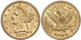 5 Dollars, Philadephia, 1873, Closed 3, AU 8.35 g.
Ref : Fr. 138, KM#69 
Conservation : PCGS MS63