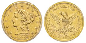 2.5 Dollars, San Francisco, 1877 S, Liberty Head with Coronet, AU 4.18 g. 
Ref : Fr. 119, KM#72
Conservation : PCGS AU58