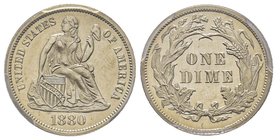 Liberty Seated Dime, Philadelphia, 1880, AG 2.50 g.
Ref : KM#71
Conservation : PCGS PROOF 64 CAMEO