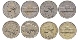 lots de 4 monnaies de 5 centimes de Philadephia :
1* Buffalo Nickel 1937 et 3* Jefferson Nickel 1941, 1942 et 1942
Cu-Ni 5.00 g.
Ref : KM#134 / KM#192...