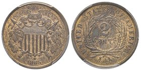 2 centimes, Philadephia, 1865, AE 6.22 g.
Ref : KM#94
Conservation : PCGS MS65 RB
