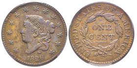 Coronet head Cent, Philadelphia, 1826, Cu 10.8 g.
Ref : KM#45
Conservation : PCGS XF40