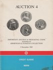 CREDIT SUISSE. Auction 4 Bern, 3/12/1985. Important ancient & medieval coins including an Armenian & Judaean collection. Paperback, pp. 133, lots 859,...
