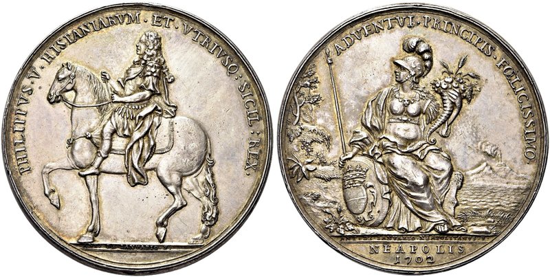 NAPOLI
Filippo V di Spagna, 1701-1707.
Medaglia 1702 opus A. de Gennaro.
Ag g...