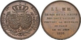 NAPOLI
Durante Francesco I di Borbone, 1825-1830.
Medaglia 1830 opus Nicolas Pierre Tiolier.
Æ gr. 21,53 mm 37
Dr. FRANCOIS Ier - MARIE ISABELLE. ...