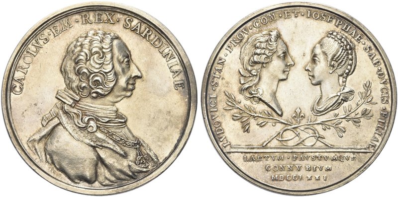 TORINO
Carlo Emanuele III, 1730-1773.
Medaglia 1771 opus L. Lavy.
Ag gr. 46,8...