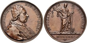 ROMA
Benedetto XIV (Prospero Lorenzo Lambertini), 1740-1758.
Medaglia 1740 opus O. Hamerani.
Æ gr. 28,60 mm 39,2
Dr. BENEDICTVS - XIV PONT MAX. Bu...