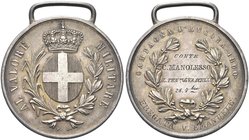 ANCONA
Vittorio Emanuele II, 1849-1878.
Medaglia 1860 al valore militare Campagna d’Ancona opus G. Ferraris.
Ag gr. 16,59 mm 34,5
Dr. AL VALORE - ...