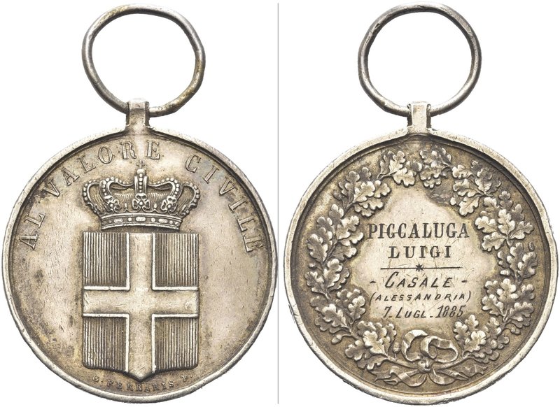 ITALIA
Durante Umberto I, 1878-1900.
Medaglia al Valore Civile 1885.
Ag gr. 1...