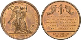 FRANCIA
Prima Repubblica, 1792-1804.
Medaglia 1792 Opus B. Duvivier.
Æ gr. 83,39 mm 56
Dr. EXEMPLE - AUX - PEUPLES. La Libertà alata, impugna, con...