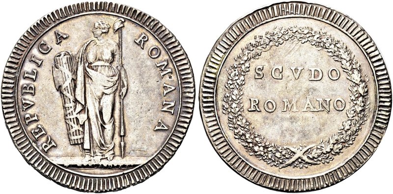 ROMA
Prima Repubblica Romana, 1798-1799.
Scudo romano.
Ag gr. 26,08
Dr. REPV...