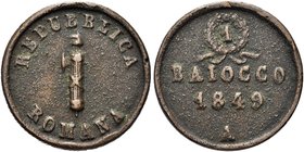 ANCONA
Seconda Repubblica Romana, 1848-1849
Baiocco 1849.
Æ gr. 14,66
Dr. Fascio littorio con scure, sormontato da pileo.
Rv. Valore e data.
Pag...