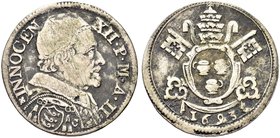 AVIGNONE
Innocenzo XII (Antonio Pignatelli), 1691-1700.
Grosso 1693 a. II.
Ag gr. 1,89
Dr. INNOC XII - P M A II. Busto a d., con camauro; sulla sp...