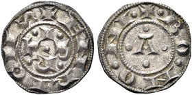 BOLOGNA
Repubblica, monetazione a nome di Enrico VI Imperatore, c-1336.
Bolognino piccolo o Denaro.
Ag gr. 0,73
Dr. ENRICIIS. Le lettere I P R T i...
