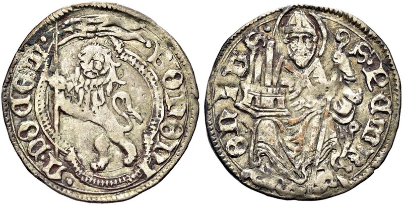 BOLOGNA
Repubblica Autonoma, sec. XV.
Grosso.
Ag gr. 1,61
Dr. BONONI - A DOC...