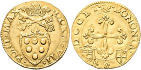BOLOGNA
Clemente VII (Giulio de’Medici), 1523-1534.
Scudo d'oro.
Au gr. 3,34
Dr. CLEM VII - PONT MAX. Stemma sormontato da triregno e chiavi decus...
