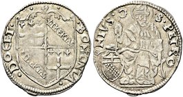 BOLOGNA
Clemente VII (Giulio de’Medici), 1523-1534.
Grosso.
Ag gr. 1,99
Dr. BONONIA - DOCET. Stemma di Bologna con cimasa fogliata con fiore.
Rv....