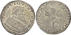 BOLOGNA
Paolo III (Alessandro Farnese), 1534-1549.
Bianco.
Ag gr. 5,51
Dr. PAVLVS III PONT MAX. Busto a d., con piviale ornato.
Rv. BONONIA MATER...