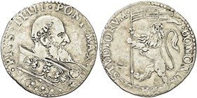BOLOGNA
Pio V (Antonio Michele Ghislieri), 1566-1572.
Bianco.
Ag gr. 4,75
Dr. PIVS IIIII PONT MAX. Busto a d. con piviale ornato.
Rv. BONONIA MAT...