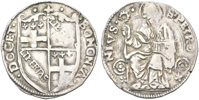 BOLOGNA
Anonime pontificie, sec. XVI-XVII.
Carlino.
Ag gr. 1,77
Dr. BONONIA ...