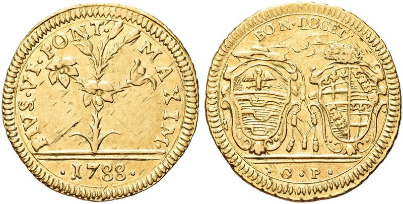 BOLOGNA
Pio VI (Giannangelo Braschi), 1775-1799.
Mezza Doppia romana 1788. 
A...