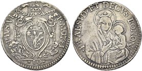 BOLOGNA
Pio VI (Giannangelo Braschi), 1775-1799.
Paolo o Mezza Lira da 10 Bolognini 1781.
Ag gr. 2,58
Dr. PIVS VI - P M. Stemma ovale in cornice....