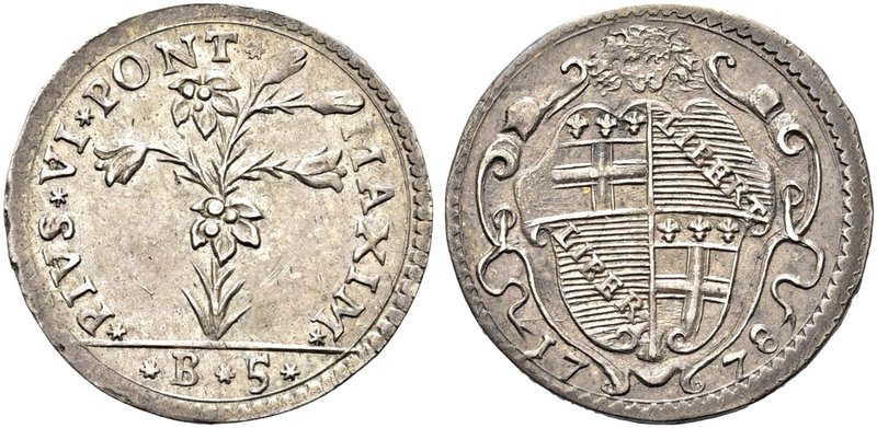 BOLOGNA
Pio VI (Giannangelo Braschi), 1775-1799.
Carlino da 5 Baiocchi 1778.
...