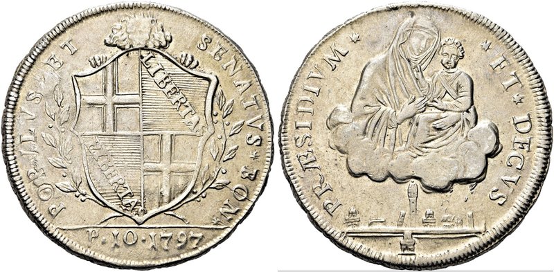 BOLOGNA
Governo Popolare, 1796-1797.
Scudo da 10 Paoli 1796.
Ag gr. 29,02
Dr...