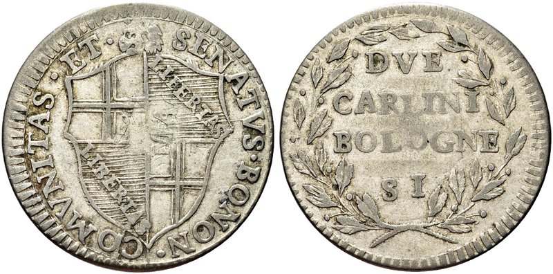 BOLOGNA
Governo Popolare, 1796-1797.
Due Carlini 1796.
Ag gr. 5,11 mm 27,4
D...
