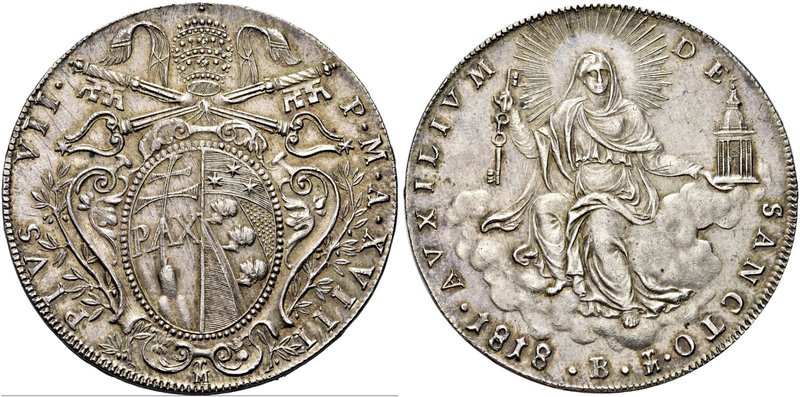 BOLOGNA
Pio VII (Barnaba Chiaramonti), 1800-1823.
Scudo 1818 a. XVIII.
Ag gr....