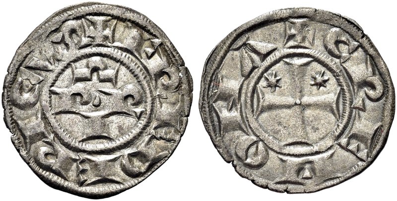 CREMONA
Comune, 1155-1330.
Mezzanino.
Mi gr. 0,91
Dr. FREDERICVS. Le lettere...