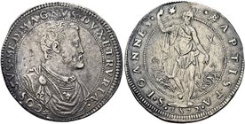 FIRENZE
Cosimo I de’ Medici, Duca di Firenze, 1537-1574, Granduca di Toscana dal 1569 al 1574.
Piastra 1572.
Ag gr. 32,34
Dr. COSMVS MED MAGNVS DV...