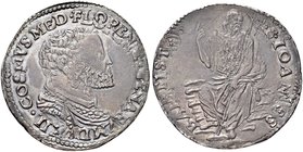 FIRENZE
Cosimo I de’ Medici, Duca di Firenze, 1537-1574, Granduca di Toscana dal 1569 al 1574.
Testone s. data (1565-1570).
Ag gr. 9,11
Dr. COSMVS...