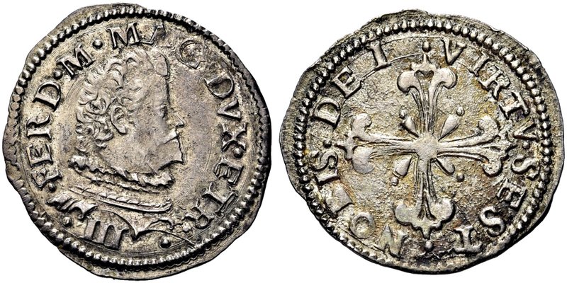 FIRENZE
Ferdinando I de’ Medici, 1587-1609.
Quarto di Giulio.
Ag gr. 0,78
Dr...