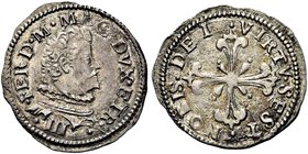 FIRENZE
Ferdinando I de’ Medici, 1587-1609.
Quarto di Giulio.
Ag gr. 0,78
Dr. FERD M MAG DVX ETRVRIAE / III. Busto a d. corazzato.
Rv. VIRTVS EST...