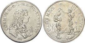 FIRENZE
Cosimo III de’Medici, Granduca di Toscana, 1670-1723.
Piastra 1676.
Ag gr. 31,13
Dr. COSMVS III D G MAG DV ETRVRI VI. Busto drappeggiato e...