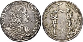 FIRENZE
Cosimo III de’Medici, Granduca di Toscana, 1670-1723.
Piastra 1680.
Ag gr. 31,13
Dr. COSMVS III D G MAG DVX ETRVRIAE VI. Busto a d., con l...