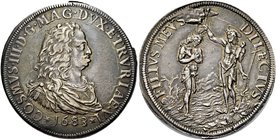 FIRENZE
Cosimo III de’Medici, Granduca di Toscana, 1670-1723.
Piastra 1683.
Ag gr. 31,06
Dr. COSMVS III D G MAG DVX ETRVRIAE VI. Busto drappeggiat...