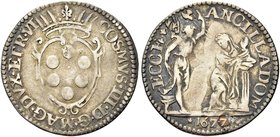 FIRENZE
Cosimo III de’Medici, Granduca di Toscana, 1670-1723.
Giulio 1677.
Ag gr. 2,89
Dr. COSMVS III D G MAG DVX ETR VI. Stemma coronato.
Rv. EC...