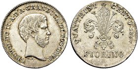 FIRENZE
Leopoldo II d'Asburgo Lorena, 1824-1859.
Fiorino 1857.
Ag gr. 6,86
Dr. Testa nuda giovanile a d.
Rv. Stemma coronato, con Collare del Tos...