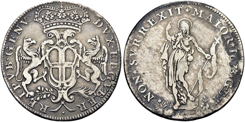GENOVA
Dogi Biennali, 1528-1797. III Fase, 1637-1797.
2 Lire 1673.
Ag gr. 10,...