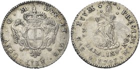 GENOVA
Dogi Biennali, III Fase, 1637-1797.
2 Lire 1747.
Ag gr. 9,13
Dr. GENV O M - DVX II GVB REIP. Stemma cormontato da corona tra due grifi.
Rv...