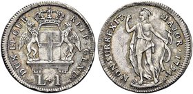 GENOVA
Dogi Biennali, 1528-1797. III Fase, 1637-1797.
Lira 1794.
Ag gr. 4,17
Dr. DVX ET GVBER - REIP GENV. Stemma coronato tra due grifi.
Rv. NON...