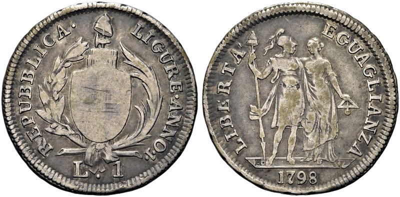 GENOVA
Repubblica Ligure, 1798-1805.
Lira 1798.
Ag gr. 4,11
Dr. REPUBBLICA -...